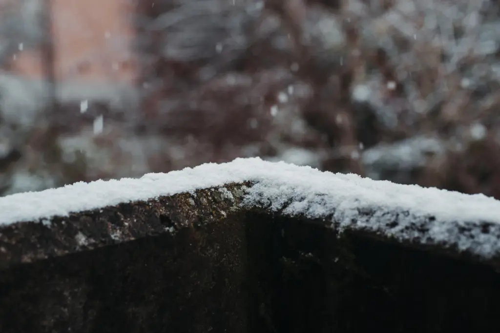 Schnee auf Holzplanken